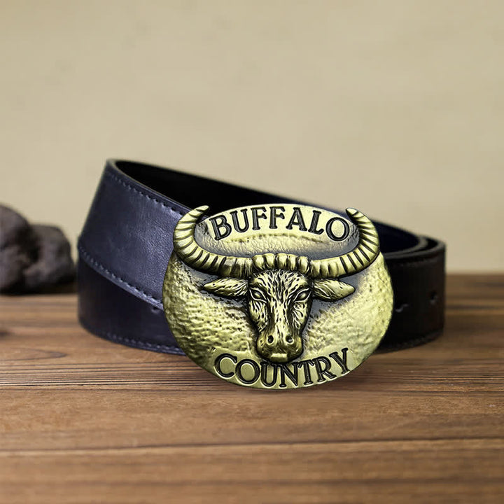 Men's DIY Buffalo Country Buckle Leather Belt - Bronze - Black PU Belt (40) - image 3