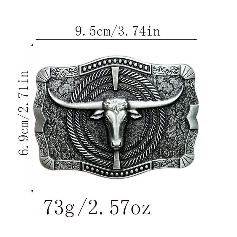 Men's DIY Western Bull Head Buckle Leather Belt - image 2