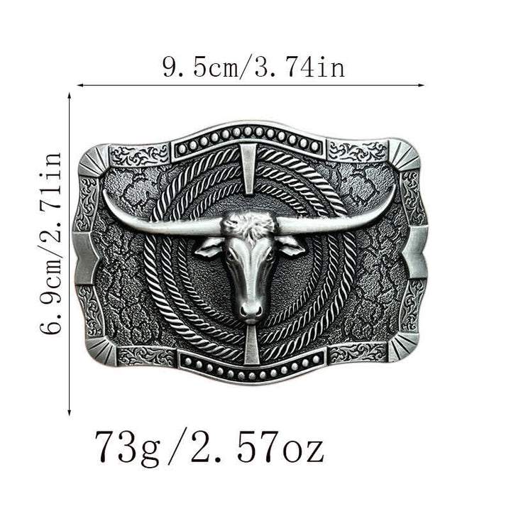 Men's DIY Western Bull Head Buckle Leather Belt - image 2