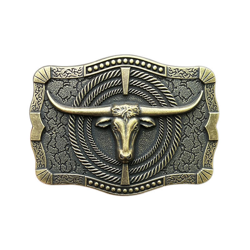 Men's DIY Western Bull Head Buckle Leather Belt - Bronze - Without Belt - image 10