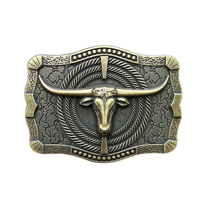 Men's DIY Western Bull Head Buckle Leather Belt - Bronze - Without Belt - image 10