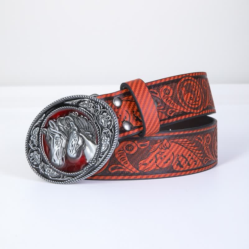 Men's Unique Western Bull Head Buckle Leather Belt - Horse - 38 - image 0