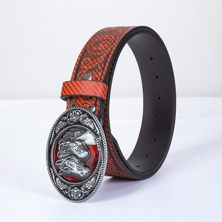 Men's Unique Western Bull Head Buckle Leather Belt - image 1