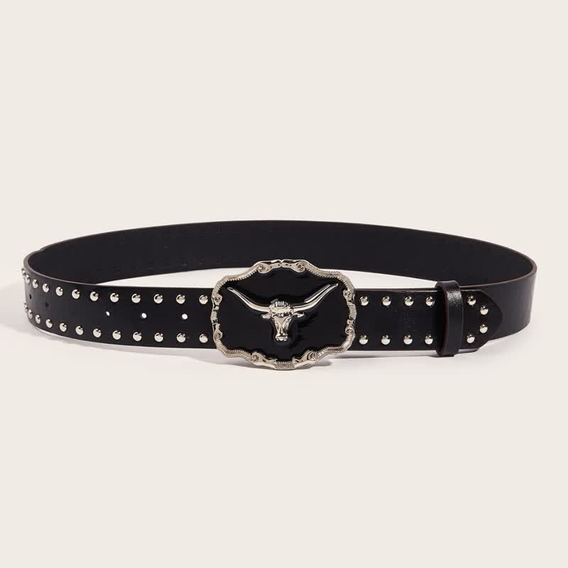 Men's Black Longhorn Bull Rivet Leather Belt - image 1