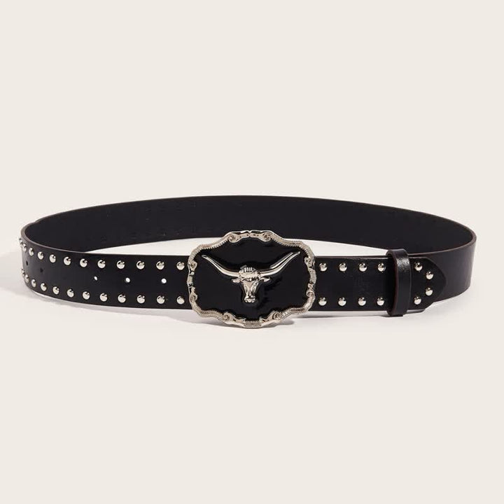 Men's Black Longhorn Bull Rivet Leather Belt - image 1