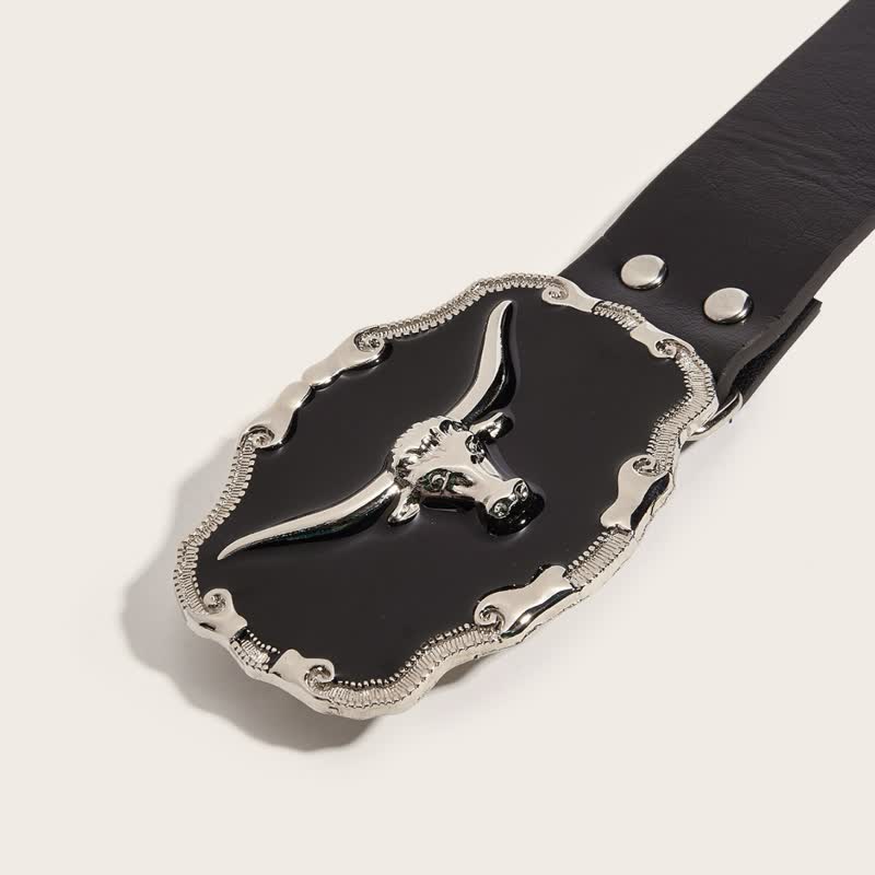 Men's Black Longhorn Bull Rivet Leather Belt - image 3