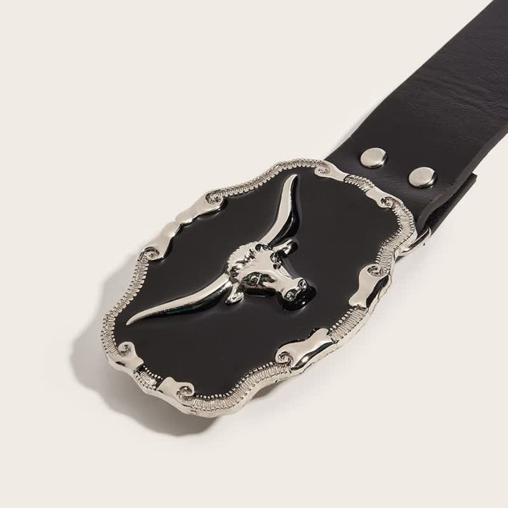 Men's Black Longhorn Bull Rivet Leather Belt - image 3