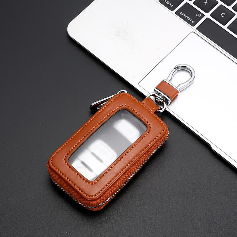Convenient Transparent Window Zipper Leather Key Case - Yellow - image 11