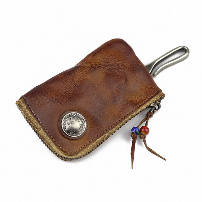 Vintage Medieval Zipper Wallet Leather Key Case - image 4