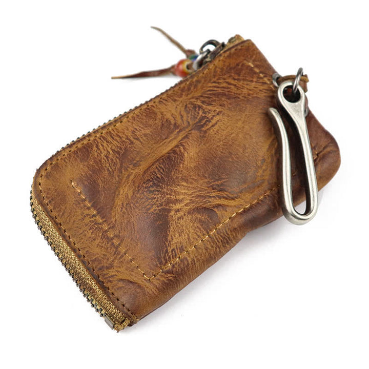 Vintage Medieval Zipper Wallet Leather Key Case - image 5