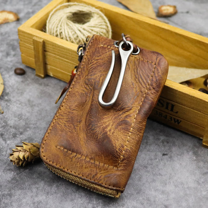 Vintage Medieval Zipper Wallet Leather Key Case - image 3
