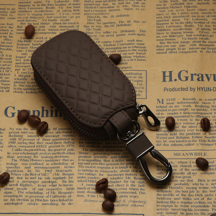 Universal Zipper Hook Hanging Leather Key Case - Coffee - image 9