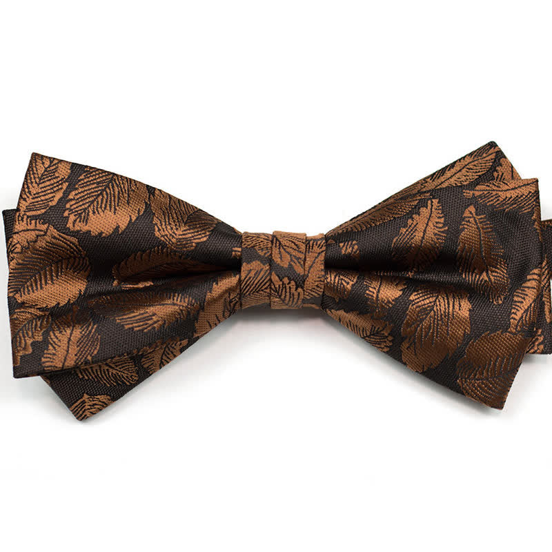 Men's Copper Leaf Print Brown Bow Tie Necktie - Bow Tie - image 4