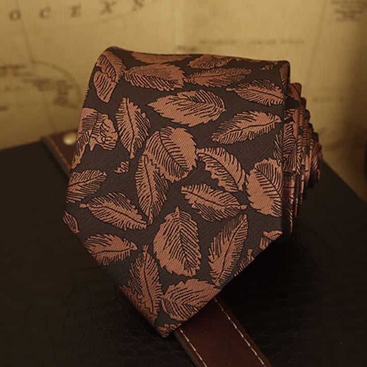 Men's Copper Leaf Print Brown Bow Tie Necktie - image 1