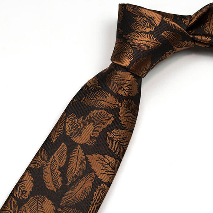 Men's Copper Leaf Print Brown Bow Tie Necktie - image 3
