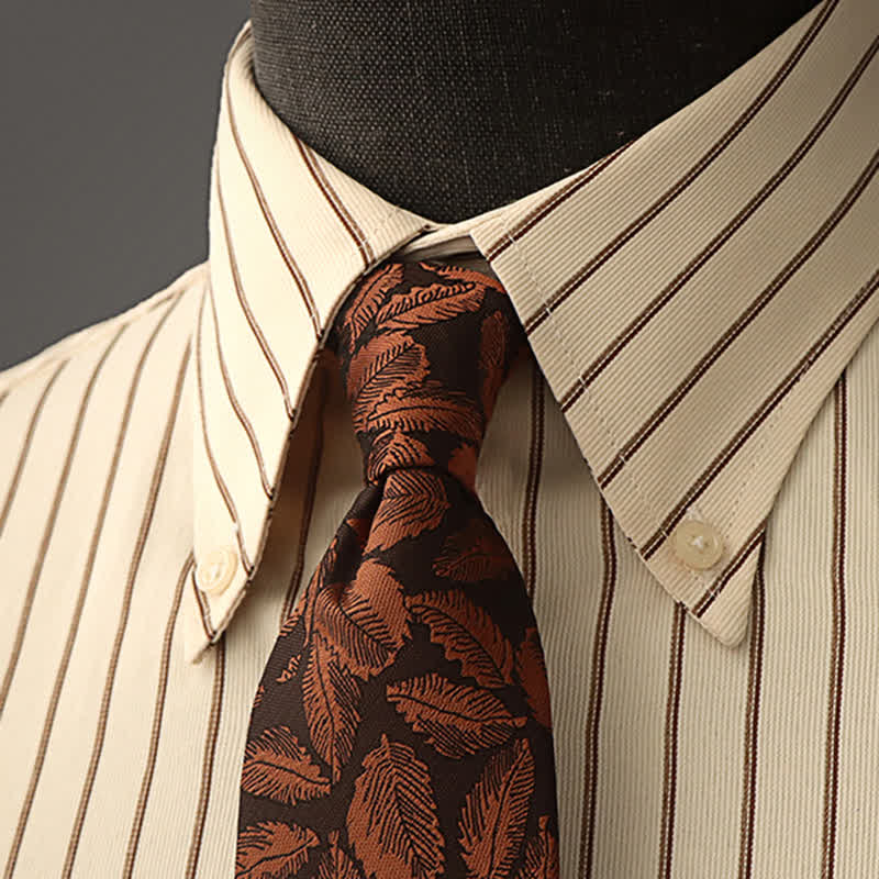 Men's Copper Leaf Print Brown Bow Tie Necktie - Necktie - image 0