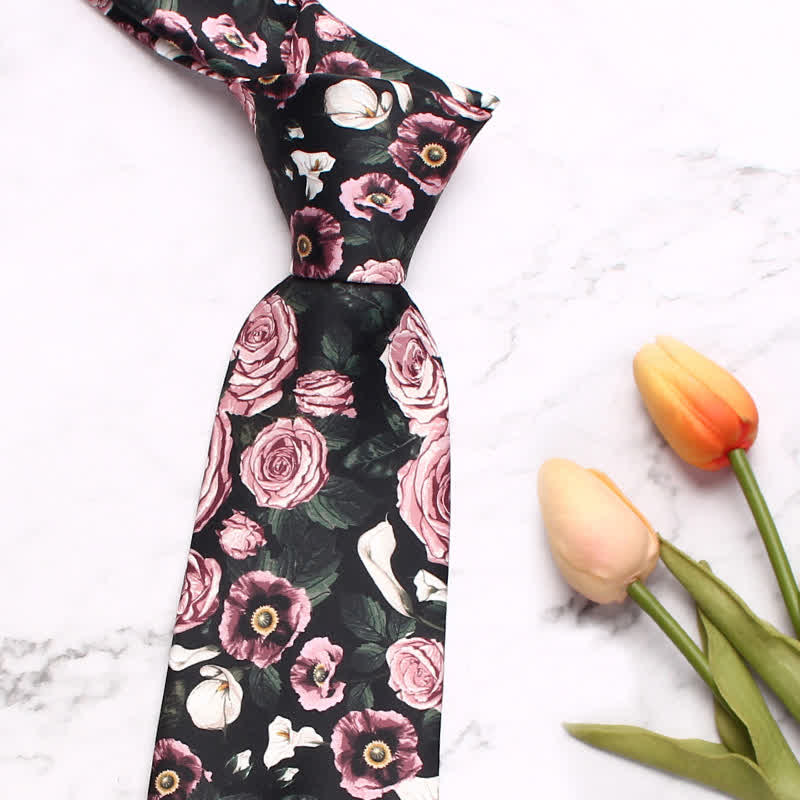 Men's Beautiful Pink Rose Fashion Print Necktie - image 1