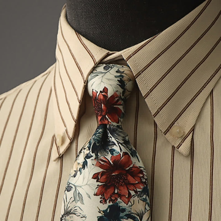 Men's Nostalgic Blossoms Art Peony Necktie - White & Red - image 0