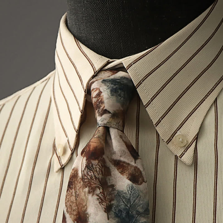 Men's Retro Falling Leaves Gentleman Necktie - Bisque & Brown - image 0