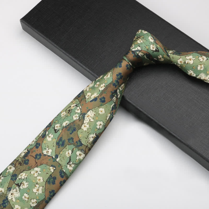 Men's Forest Green Little White Flowers Necktie - image 3