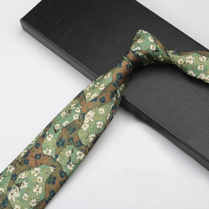 Men's Forest Green Little White Flowers Necktie - image 3