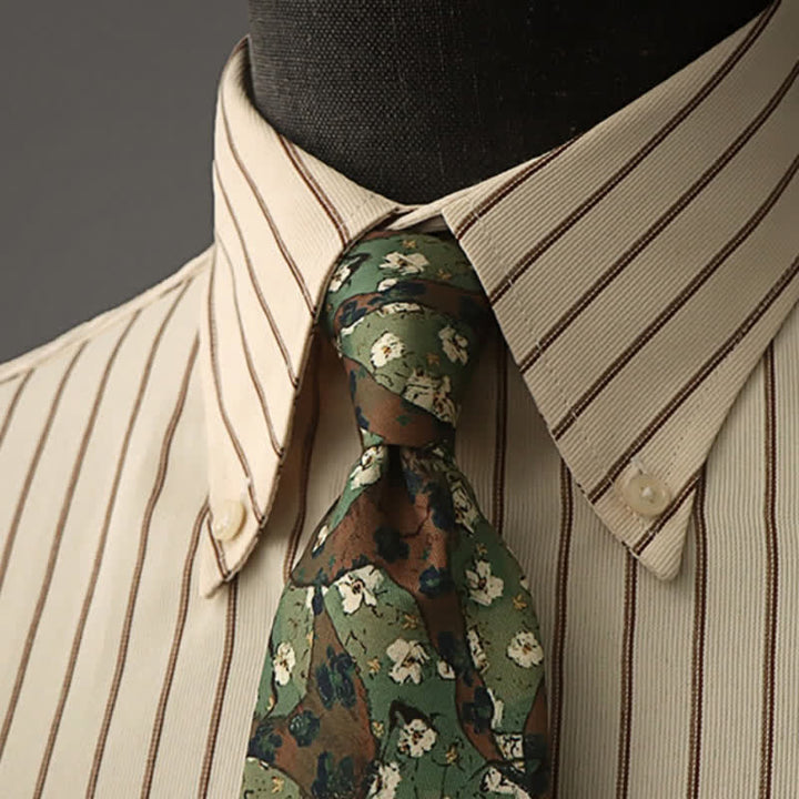 Men's Forest Green Little White Flowers Necktie - Green - image 0