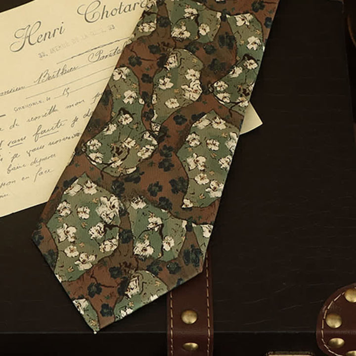 Men's Forest Green Little White Flowers Necktie - image 2