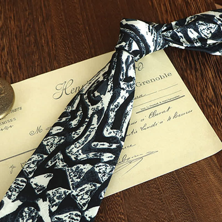 Men's Dark Blue Abstract Printed White Necktie - image 1
