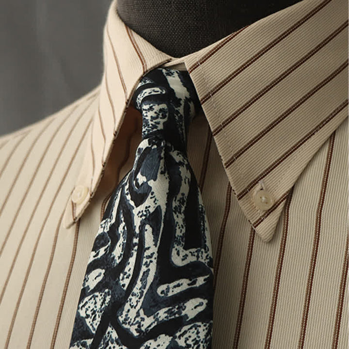 Men's Dark Blue Abstract Printed White Necktie - Dark Blue & White - image 0