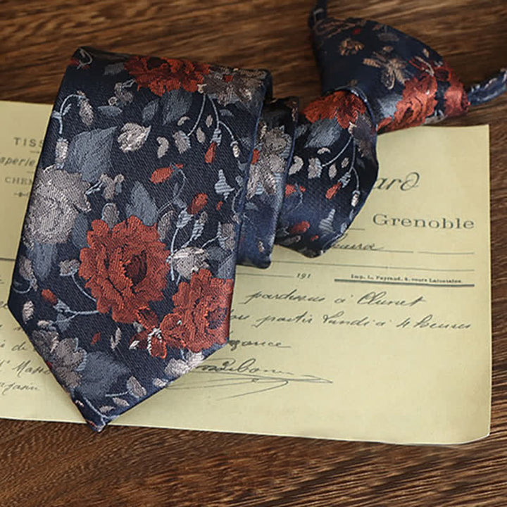 Men's Striking Floral Pattern Business Necktie - Red - Zipper Tie - image 6