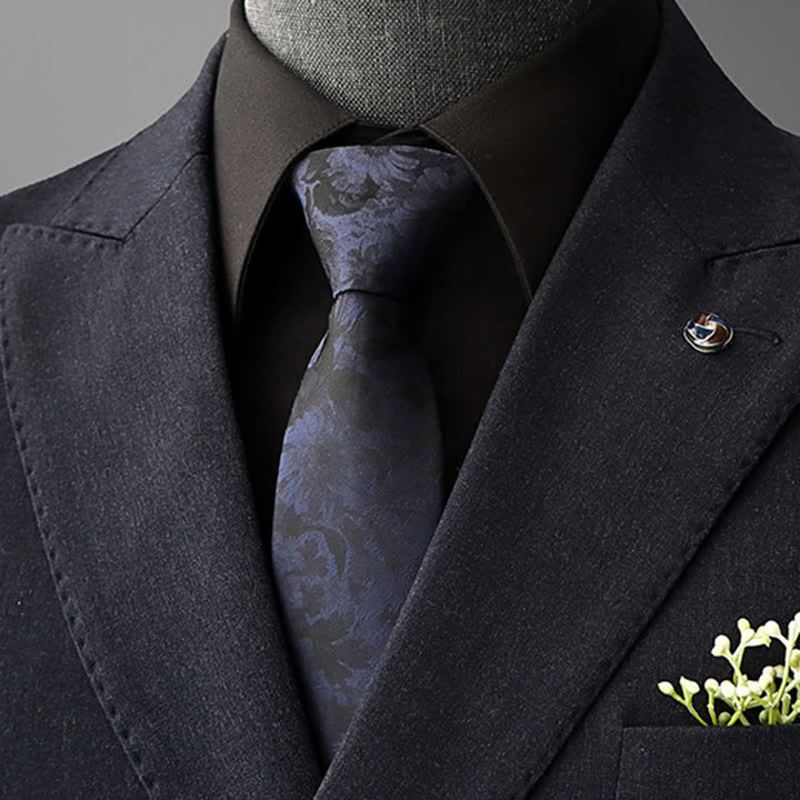Men's Striking Floral Pattern Business Necktie - Navy - Self-tie - image 3
