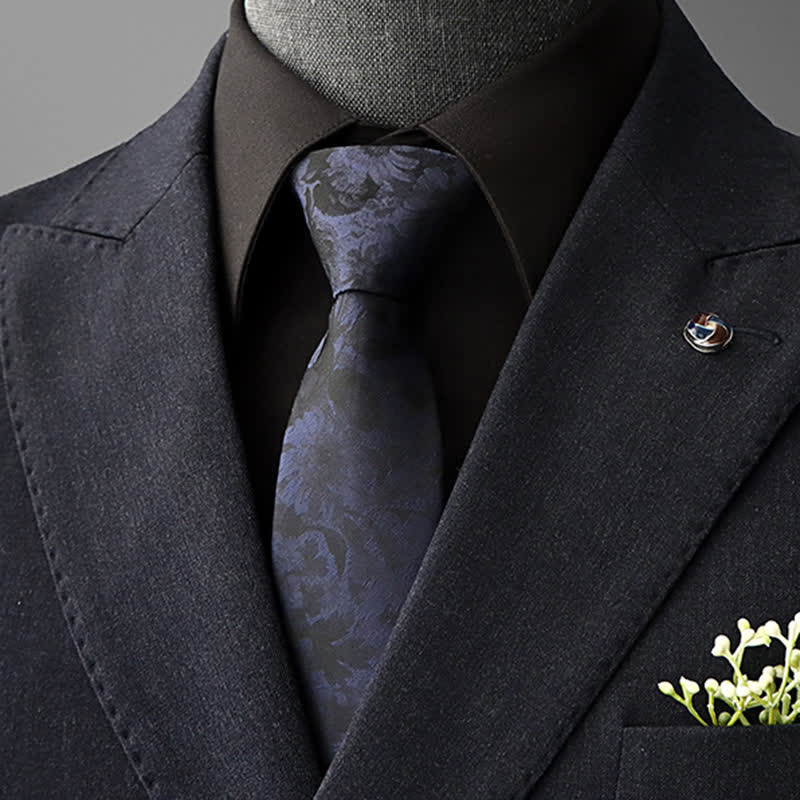 Men's Striking Floral Pattern Business Necktie - Navy - Self-tie - image 3
