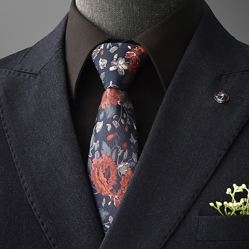 Men's Striking Floral Pattern Business Necktie - Red - Self-tie - image 5