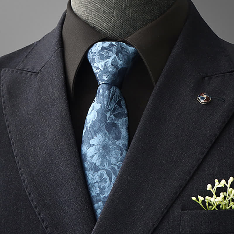 Men's Striking Floral Pattern Business Necktie - Blue - Self-tie - image 0
