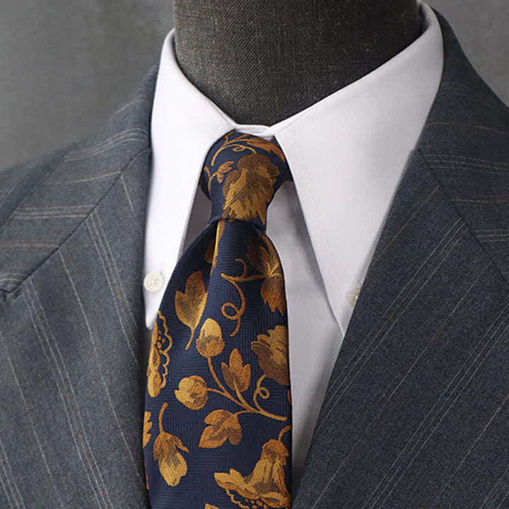 Men's Gold Morning Glories Navy Blue Necktie - Navy & Gold - image 0