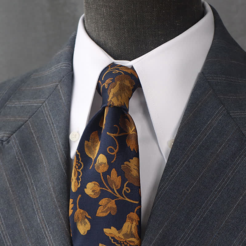 Men's Gold Morning Glories Navy Blue Necktie - Navy & Gold - image 0