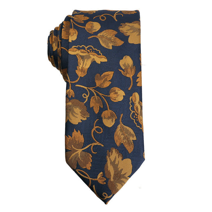 Men's Gold Morning Glories Navy Blue Necktie - image 3