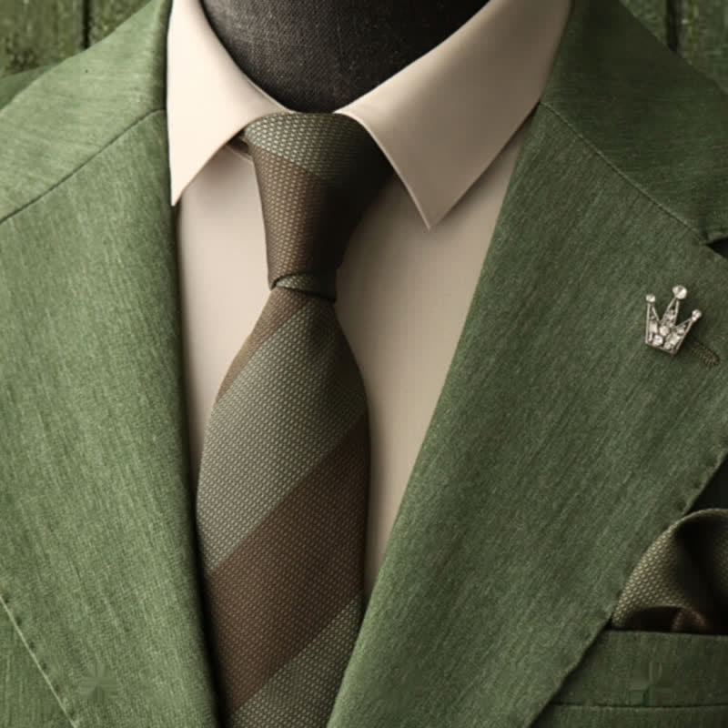 Men's Forest Dark Green Olive Striped Necktie - Dark Green & Olive - image 0