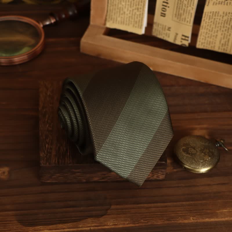 Men's Forest Dark Green Olive Striped Necktie - image 1