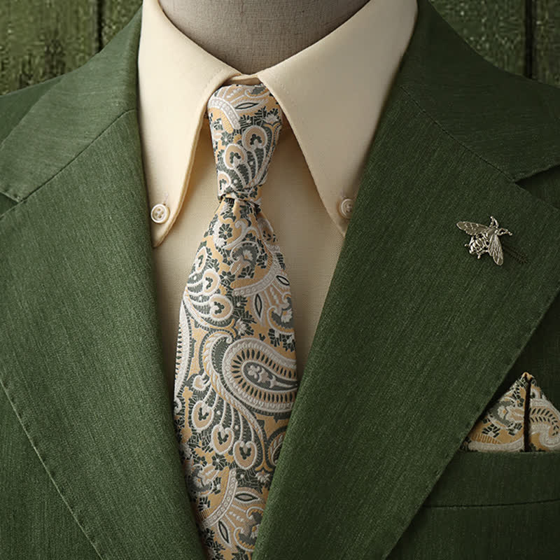 Men's Resplendent Beige & White Paisley Necktie - Necktie & Pocket Square & Brooch - image 0