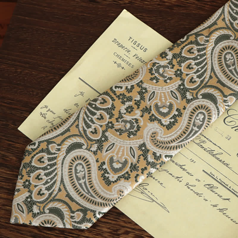 Men's Resplendent Beige & White Paisley Necktie - Necktie - image 1