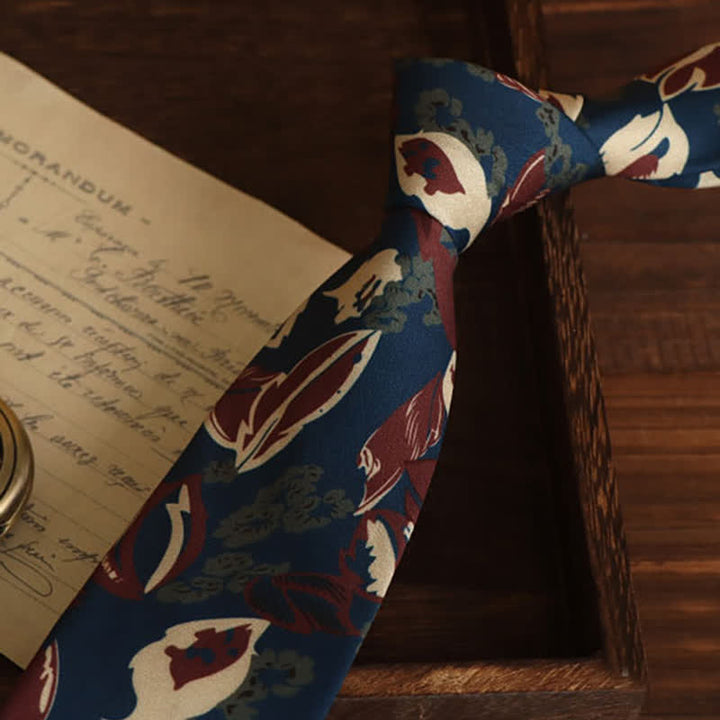 Men's Calming Navy Blue & Red Floral Necktie - image 1