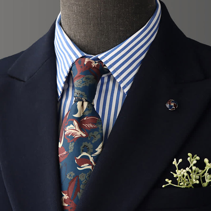 Men's Calming Navy Blue & Red Floral Necktie - Navy & Red - image 0