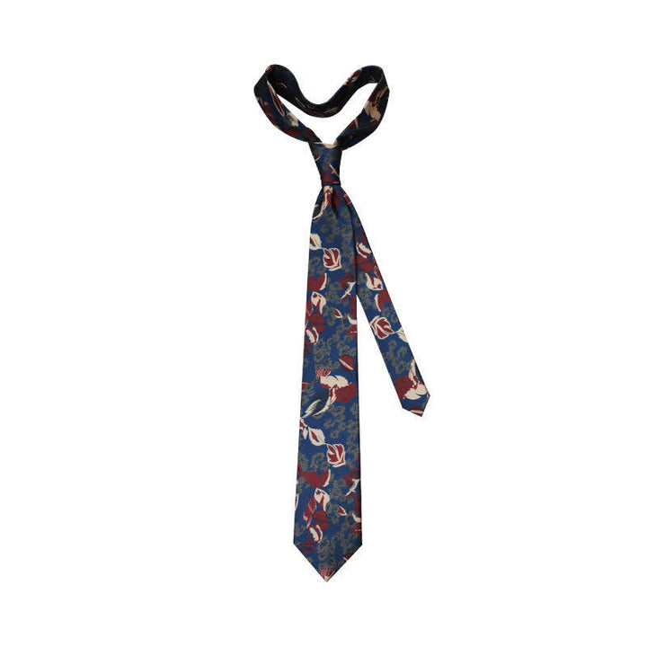 Men's Calming Navy Blue & Red Floral Necktie - image 3