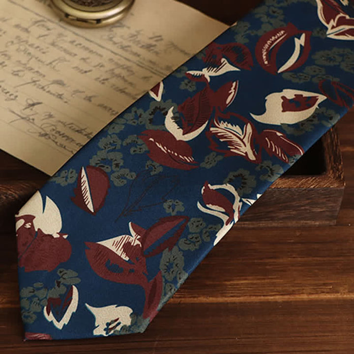 Men's Calming Navy Blue & Red Floral Necktie - image 2