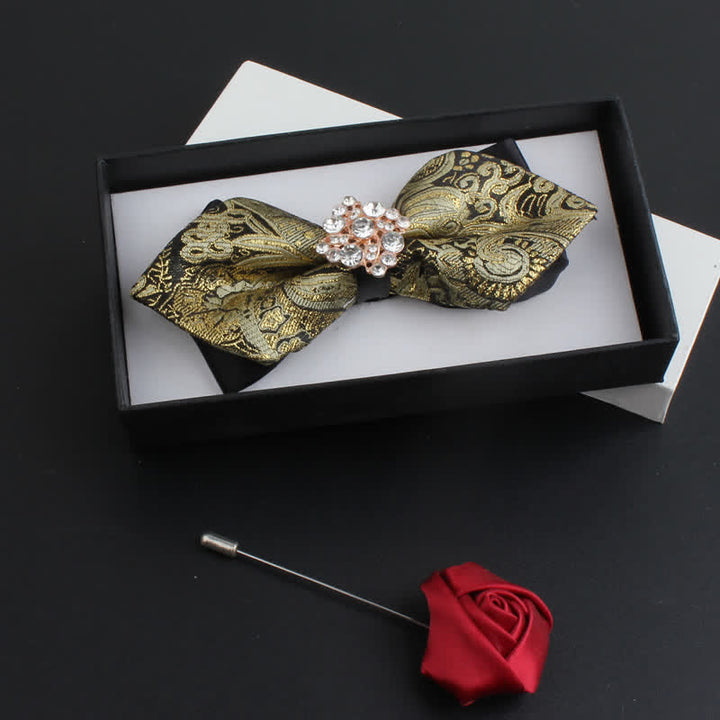 Men's Classical Paisley Crystal Bow Tie with Lapel Pin - Gold - image 0