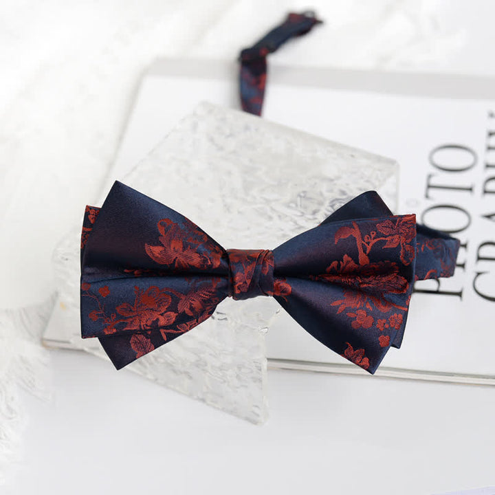 Men's Elegant Iris Floral Pattern Bow Tie - Burgundy - image 11