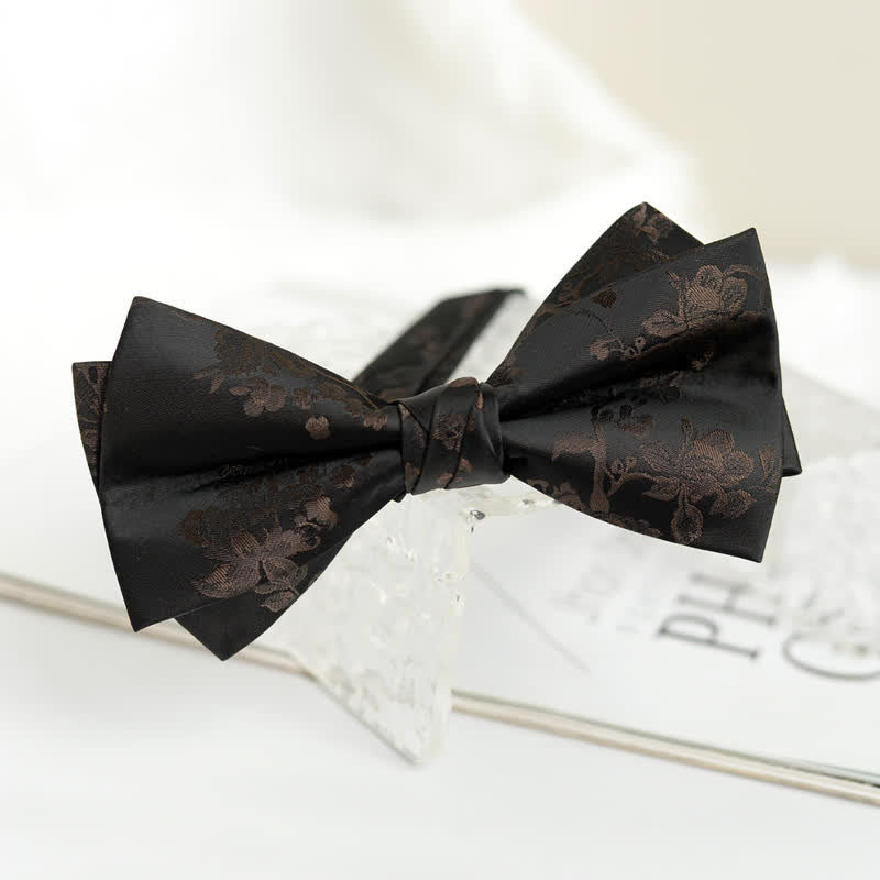 Men's Elegant Iris Floral Pattern Bow Tie - Coffee - image 9