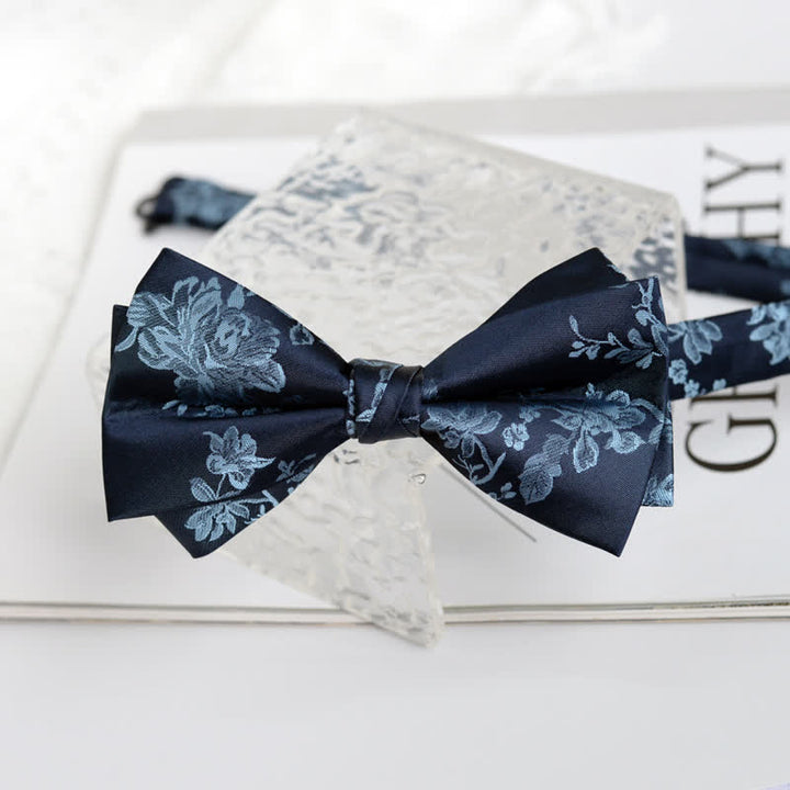 Men's Elegant Iris Floral Pattern Bow Tie - Blue - image 8