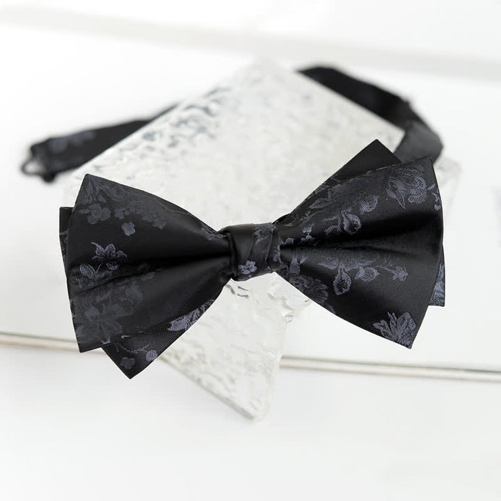 Men's Elegant Iris Floral Pattern Bow Tie - Gray - image 7